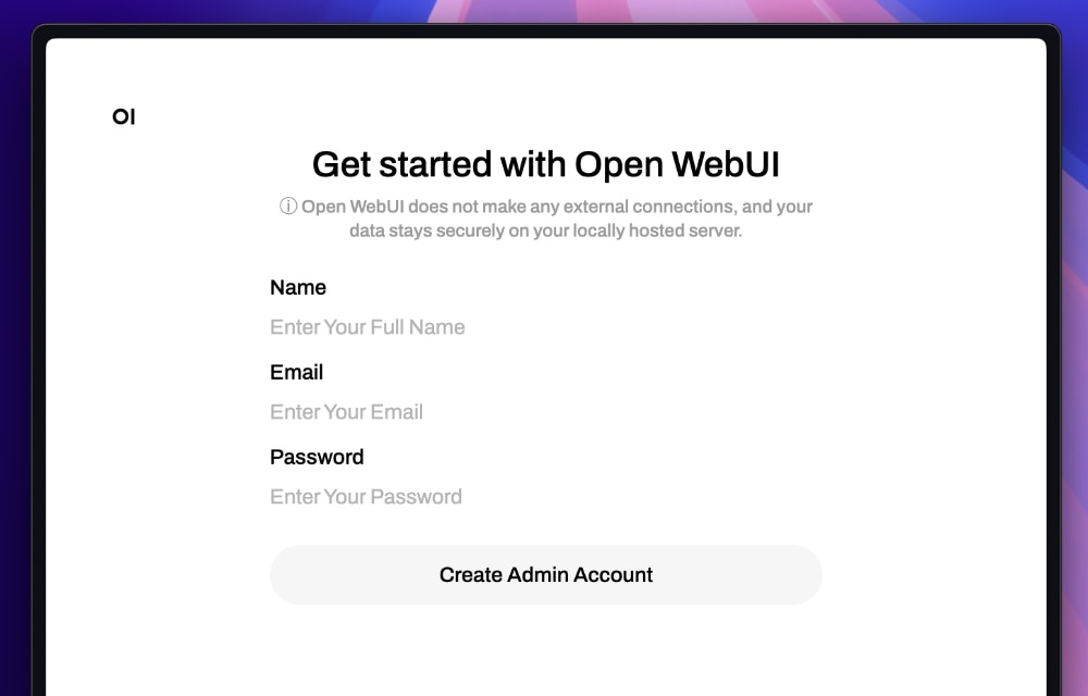 Open WebUI account creation form