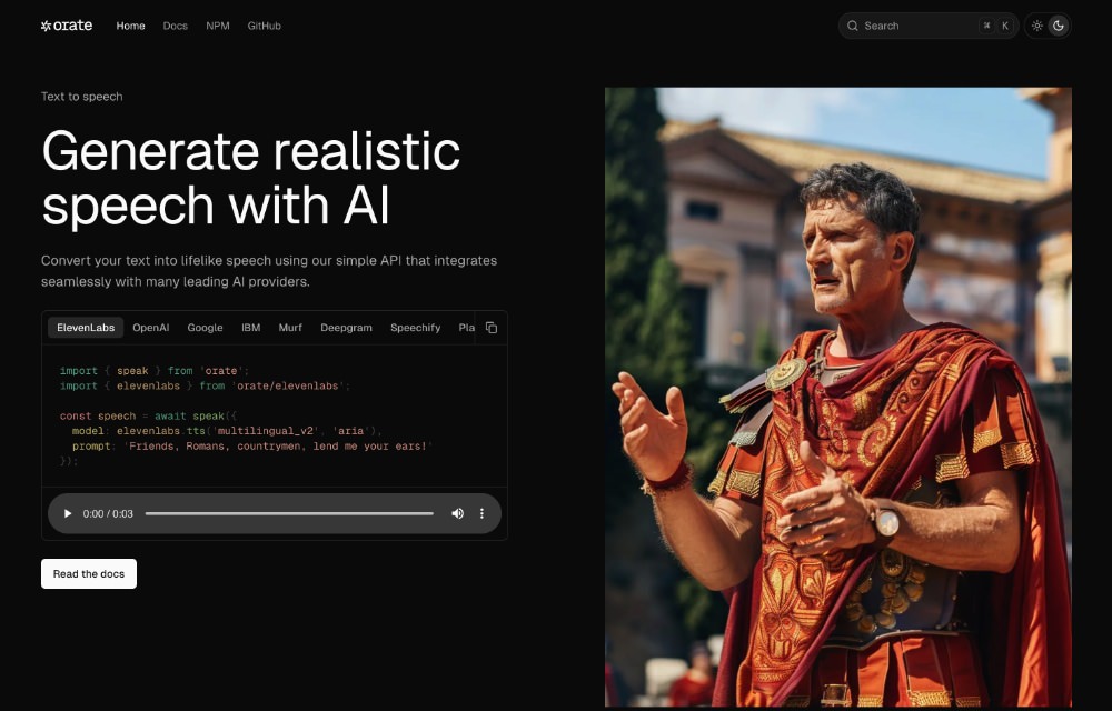 Orate Node.js library for AI-driven speech processing