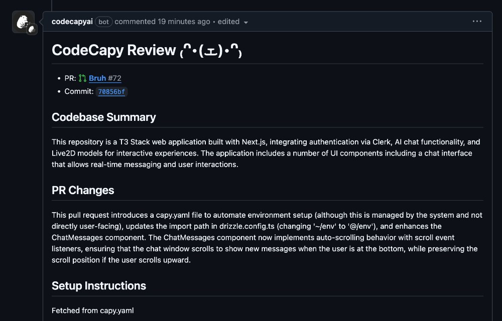 CodeCapy GitHub app automating code change documentation and testing